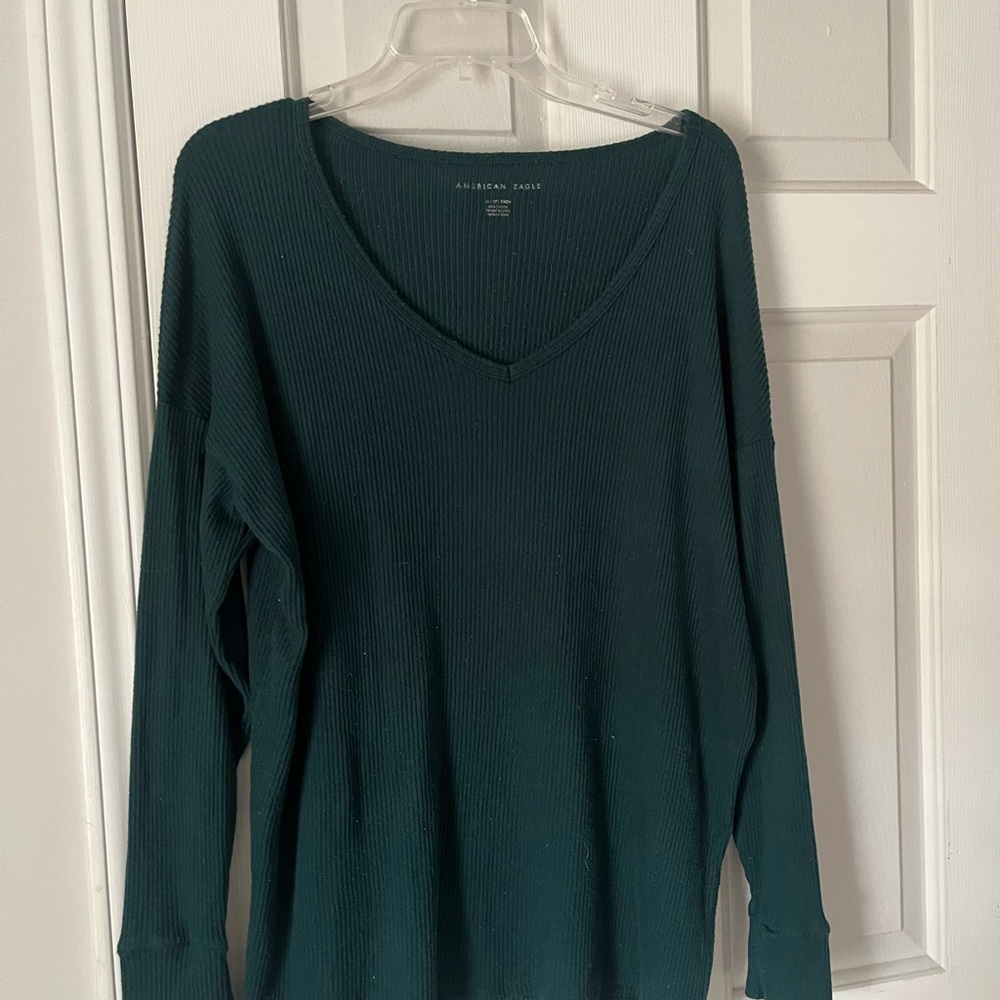 American Eagle Outfitters Teal V-Neck Sweater